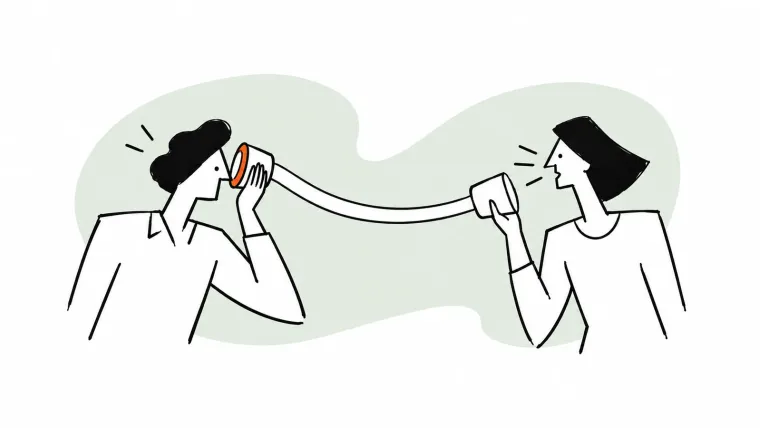 One person speaks and another listens through a curved speaking tube.