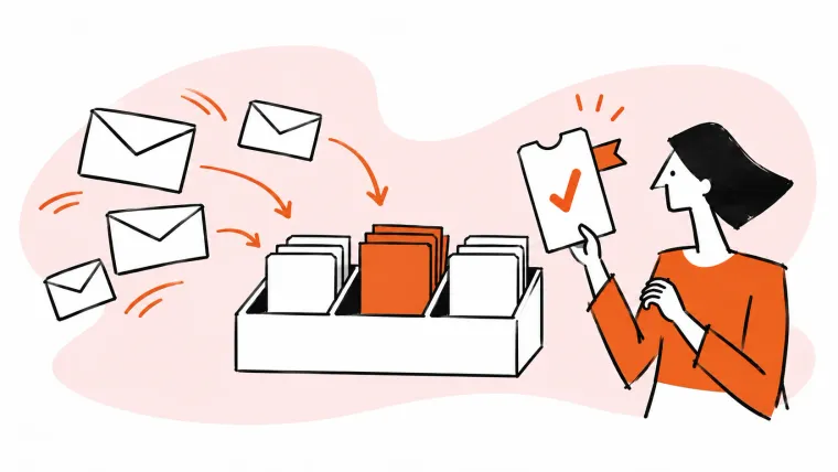 Incoming envelopes become organized tickets with one marked complete.