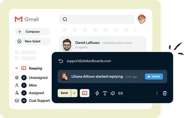 A Keeping alert showing a teammate is already replying to an email
