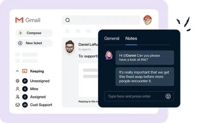 An internal note on a conversation in Gmail