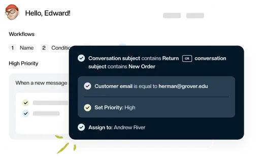 An if/then workflow rule routing an incoming ticket