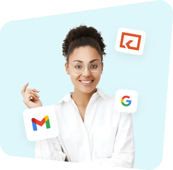 A support agent beside the Keeping, Gmail and Google logos
