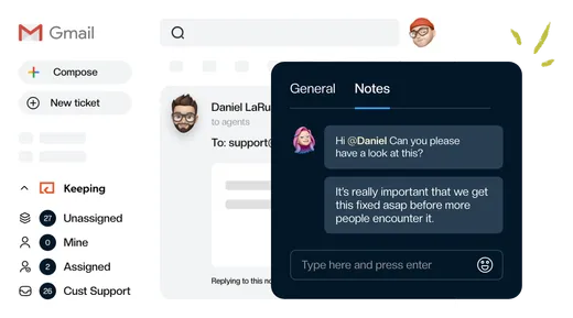 A private note left for a teammate on a support conversation